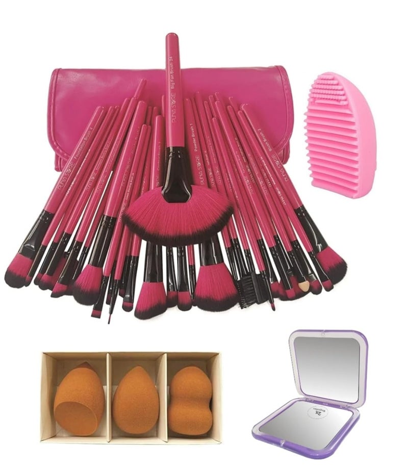Puna Store Combo Set of 30 Piece Premium Synthetic Makeup Brush Set Pink with 3pc Makeup Blender Set Makeup Brush Cleaning Egg Pocket Makeup MirrorCrueltyFree Vegan Brushes - Image 1