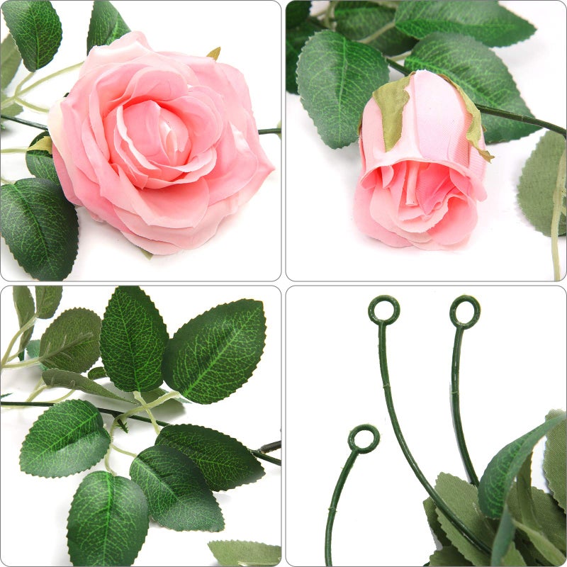 U'Artlines 3 Pack Artificial Pink Rose Vines Floral Garlands Total 19.5 Ft Fake Vine Silk Flower Garland for Indoor Outdoor Home Wedding Arch Garden Wall Decoration - Image 4