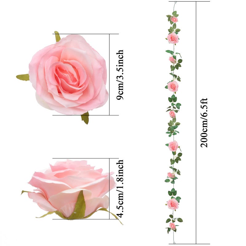 U'Artlines 3 Pack Artificial Pink Rose Vines Floral Garlands Total 19.5 Ft Fake Vine Silk Flower Garland for Indoor Outdoor Home Wedding Arch Garden Wall Decoration - Image 2