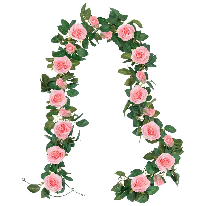 U'Artlines 3 Pack Artificial Pink Rose Vines Floral Garlands Total 19.5 Ft Fake Vine Silk Flower Garland for Indoor Outdoor Home Wedding Arch Garden Wall Decoration - Image 1