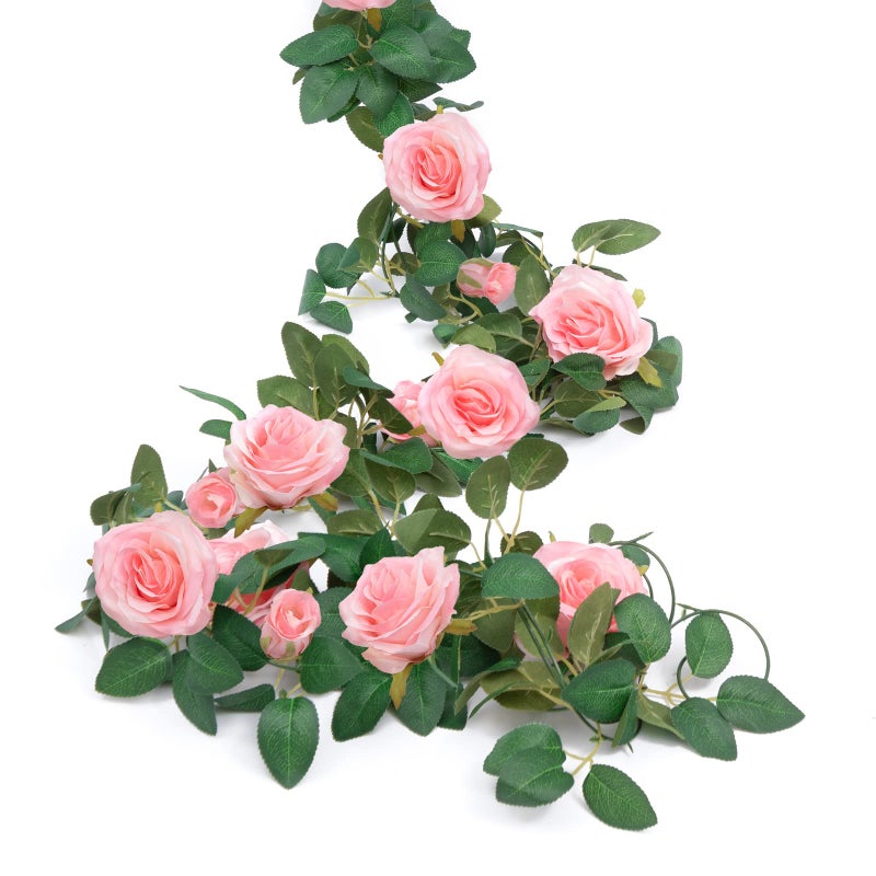 U'Artlines 3 Pack Artificial Pink Rose Vines Floral Garlands Total 19.5 Ft Fake Vine Silk Flower Garland for Indoor Outdoor Home Wedding Arch Garden Wall Decoration - Image 3