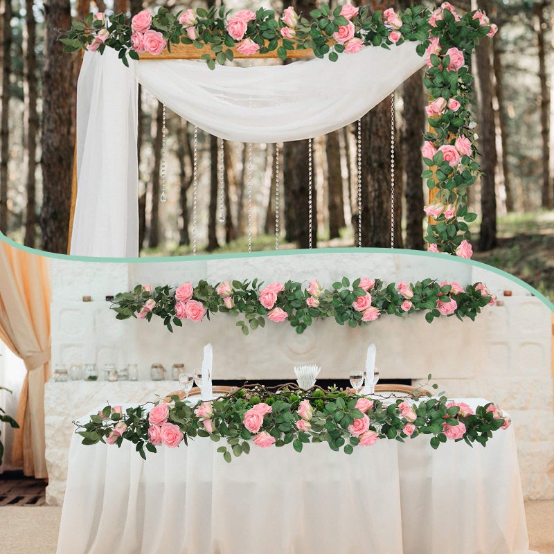 U'Artlines 3 Pack Artificial Pink Rose Vines Floral Garlands Total 19.5 Ft Fake Vine Silk Flower Garland for Indoor Outdoor Home Wedding Arch Garden Wall Decoration - Image 5