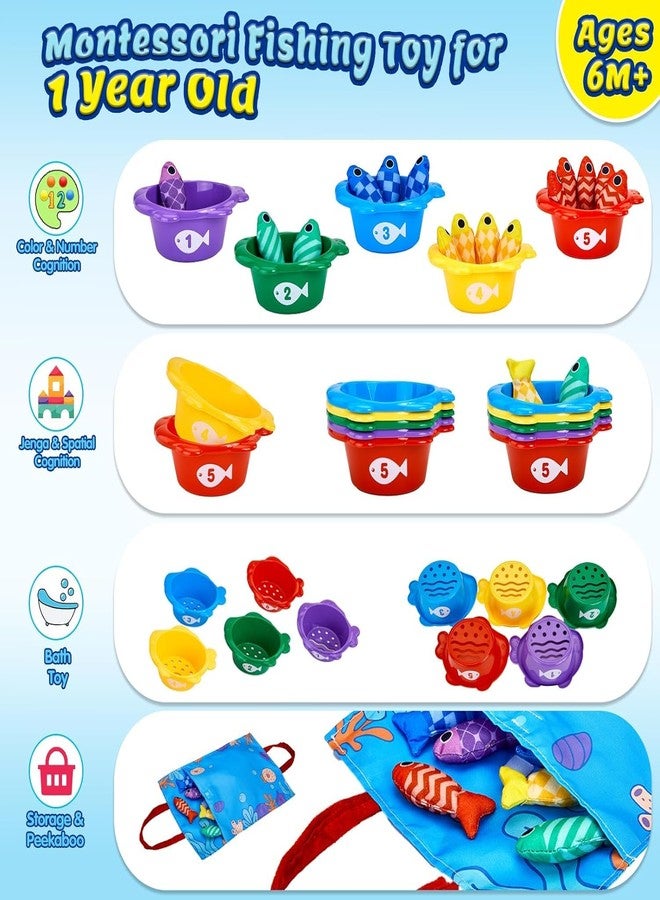 Slipps Montessori Toys for 1 Year Old Boy Girl Birthday Gift - 10 in 1 Cloth Fishing Game Day Gifts for Toddler Toys 1-3 with Stacking Cups - Number Counting, Color Sorting Learning - Image 5