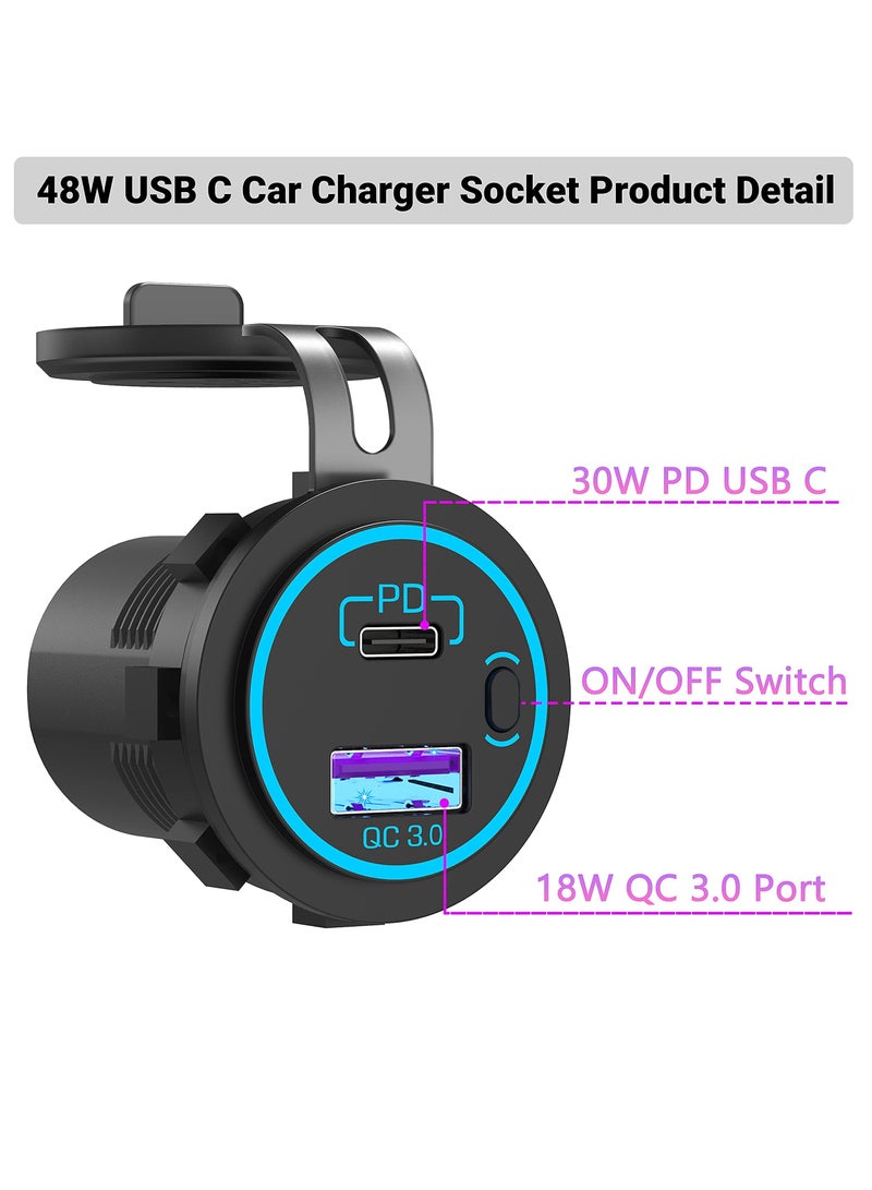 KASTWAVE socket شاحن سيارة سريع USB 12V PD 3.0 و سريع مع زر تشغيل/إيقاف وسلك بطول 59 بوصة مقاوم للماء لسيارات 12V/24V وزوارق وكارت جولف وسفن بحرية ومركبات منزلية ودراجات نارية. - Image 5