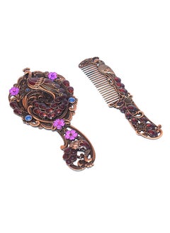 immatgar immatgar pharaonic Peafowl makeup pocket mirror with comb ancient Egyptian souvenirs gifts for women and mother from Egypt (Peafowl 1 - Burnt Red - 13.5 CM Tall)  - Image 3
