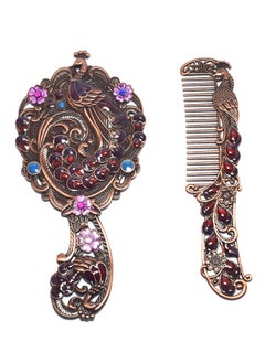 immatgar immatgar pharaonic Peafowl makeup pocket mirror with comb ancient Egyptian souvenirs gifts for women and mother from Egypt (Peafowl 1 - Burnt Red - 13.5 CM Tall)  - Image 1