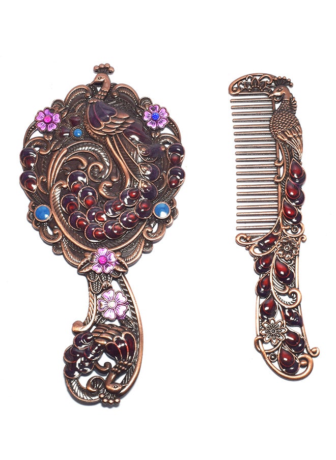 immatgar immatgar pharaonic Peafowl makeup pocket mirror with comb ancient Egyptian souvenirs gifts for women and mother from Egypt (Peafowl 1 - Burnt Red - 13.5 CM Tall)  - Image 1