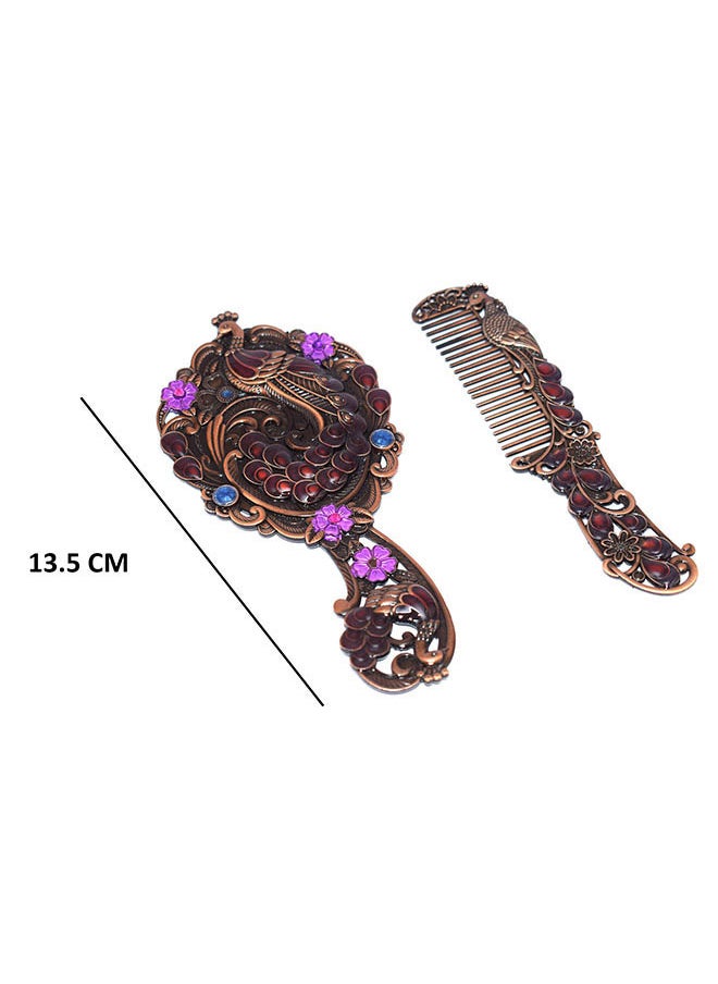 immatgar immatgar pharaonic Peafowl makeup pocket mirror with comb ancient Egyptian souvenirs gifts for women and mother from Egypt (Peafowl 1 - Burnt Red - 13.5 CM Tall)  - Image 2