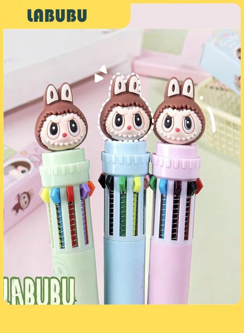 لابوبو 3 قطع أقلام حبر جاف متعددة الألوان، قلم حبر جاف قابل للسحب 10 في 1 بتصميم كرتوني، أقلام متعددة الألوان ذات هيئة كرتونية مبتكرة، نقطة متوسطة (0.5 مم)، للمكاتب، لوازم مدرسية، قرطاسية لطيفة، هدايا للأطفال والطلاب - Image 5