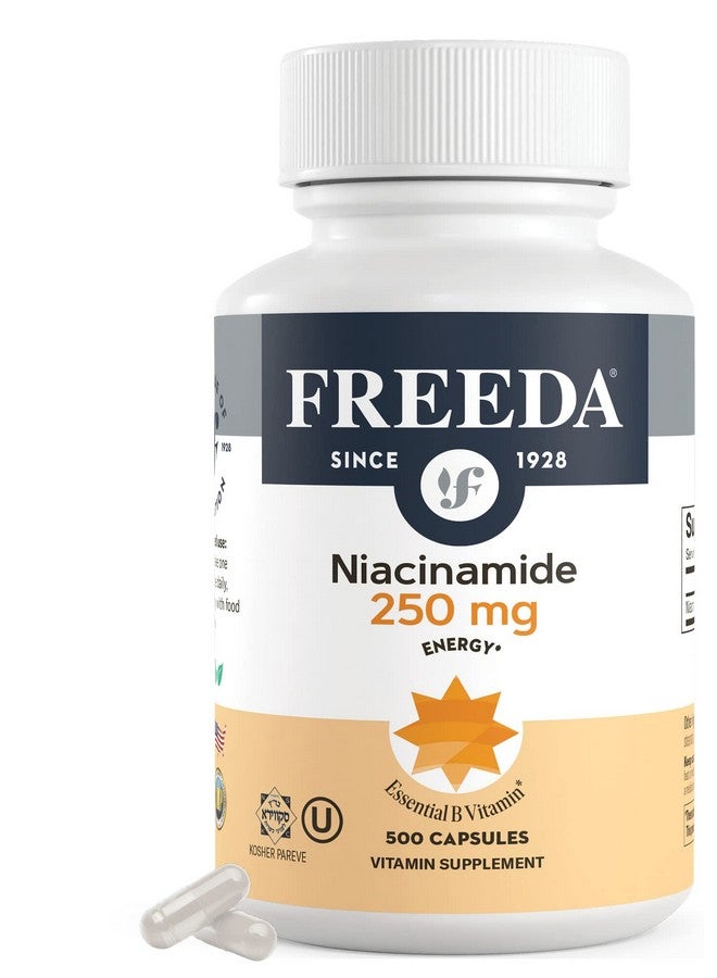 Freeda فريدا نياسيناميد - فيتامين ب3 نياسيناميد 250 ملغ - صيغة نياسين نباتية بدون احمرار - مكمل فيتامينات ب3 نياسيناميد - مكمل نياسين بدون احمرار فيتامين ب3 نيكوتيناميد، 500 كبسولة - Image 1