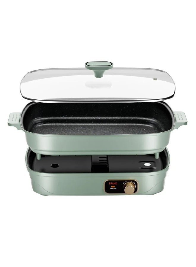Multi-Functional Split Electric Skillet, 6L Non-Stick Stone Coating Aluminum Pot, Modern Mint Green and Rose Gold Kitchen Appliance, Detachable Magnetic Heating Base with 1600W Power, Tempered Glass Lid, Adjustable Two-Step Temperature Control, Ideal for Frying, Cooking, Baking, Steaming, Hot Pot, Family Meals, Soups, Meat, Vegetables, Pasta, Stews, Easy to Clean, Stylish and Durable Electric Cooking Pan for Home Kitchen, Includes Wooden Bamboo Flat Spatula for Non-Stick Surface Protection - Image 5