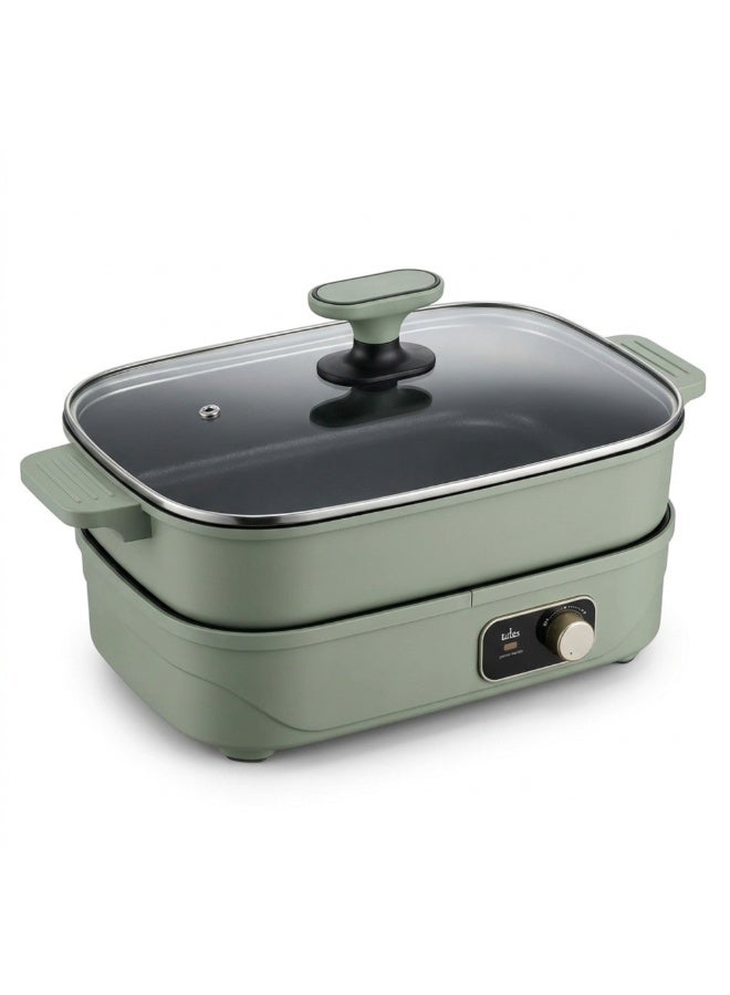 6 L Electric Skillet, 1600 W Nonstick Hot Pot and Grill with Glass Lid - Image 1