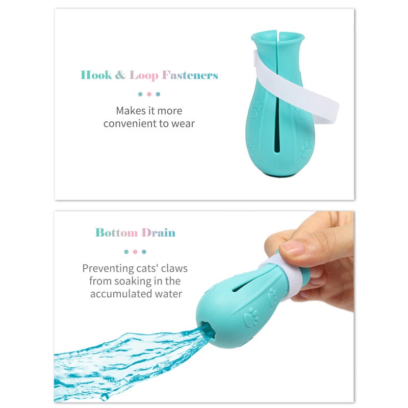 Cat Shoes: Green Tpe Material Hook& Loop Fasteners - Bottom Drain Anti-scratch Protection Pet Boots for Cat Bath Grooming & Safety - Image 4