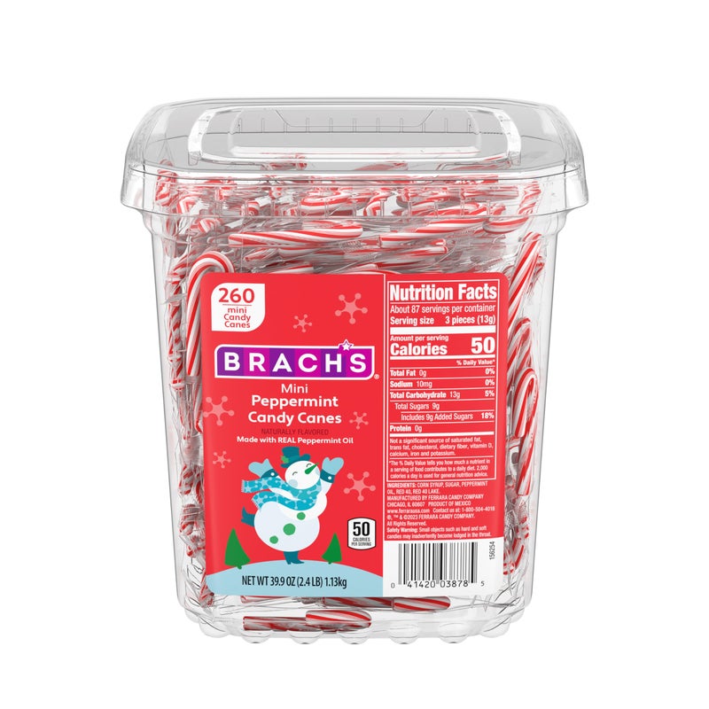Brach's Brachs Mini Peppermint Candy Canes Christmas Candy Stocking Stuffers Holiday Classic 260ct 40 oz Tub - Image 3