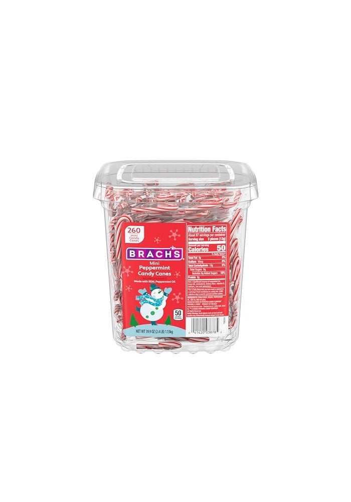 Brach's Brachs Mini Peppermint Candy Canes Christmas Candy Stocking Stuffers Holiday Classic 260ct 40 oz Tub - Image 1