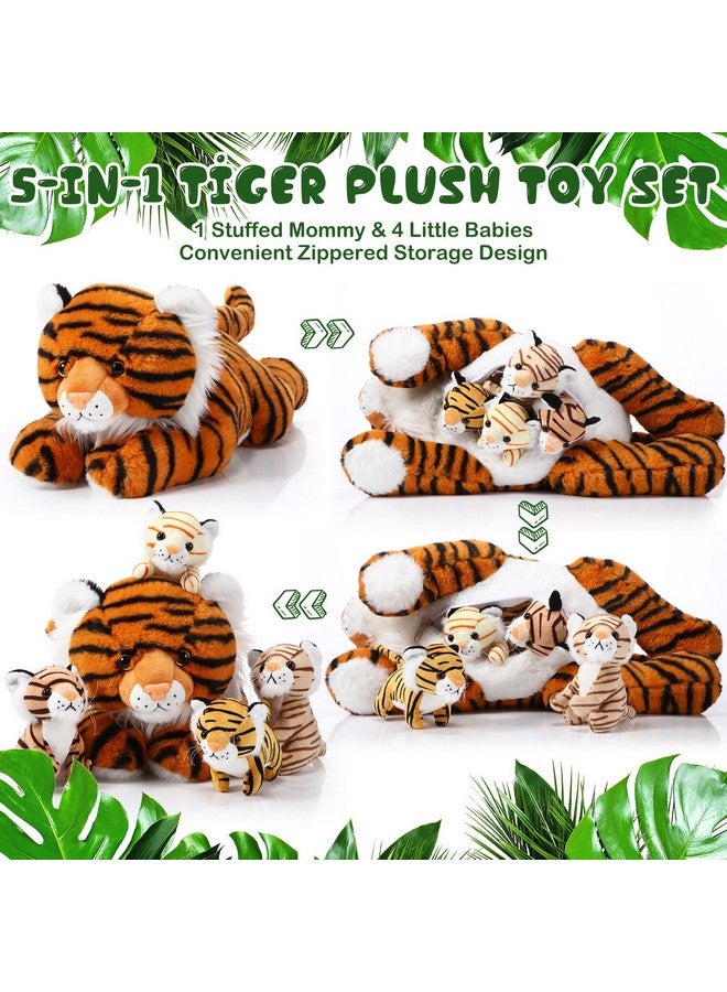 Threan 5 Pcs Tiger Stuffed Animals Christmas Plush Toy Set 16 Inch Stuffed Mommy Tiger with 4 Cute Plush Tiger Babies in Belly for Kids Boys Girls Birthday Christmas Party Favors(Cute) - Image 3