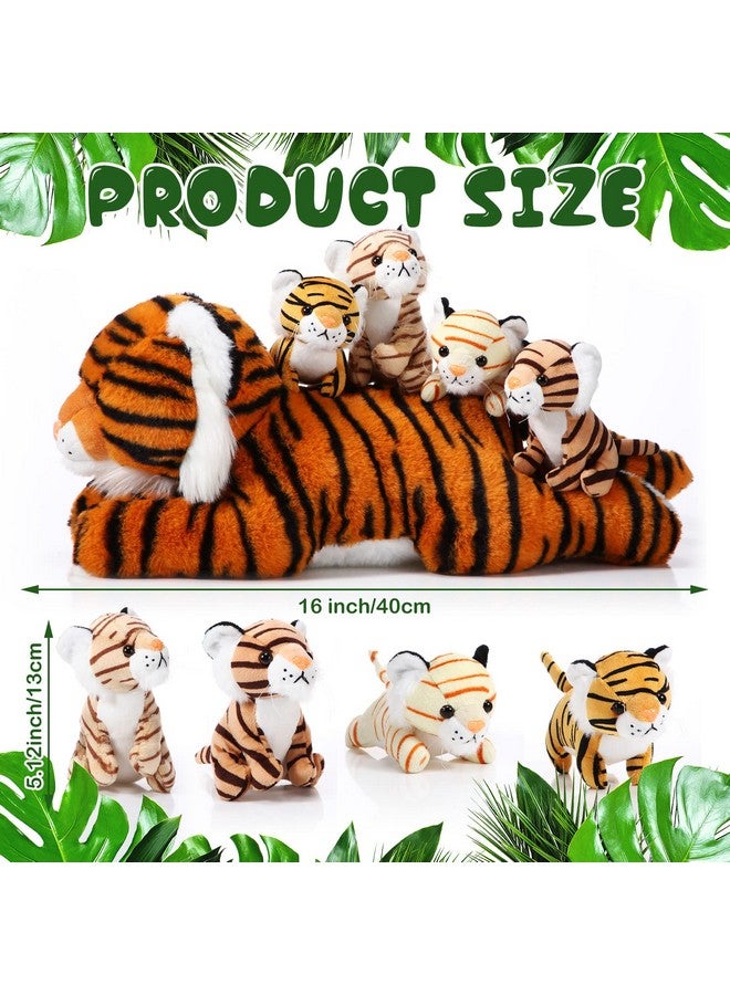 Threan 5 Pcs Tiger Stuffed Animals Christmas Plush Toy Set 16 Inch Stuffed Mommy Tiger with 4 Cute Plush Tiger Babies in Belly for Kids Boys Girls Birthday Christmas Party Favors(Cute) - Image 2