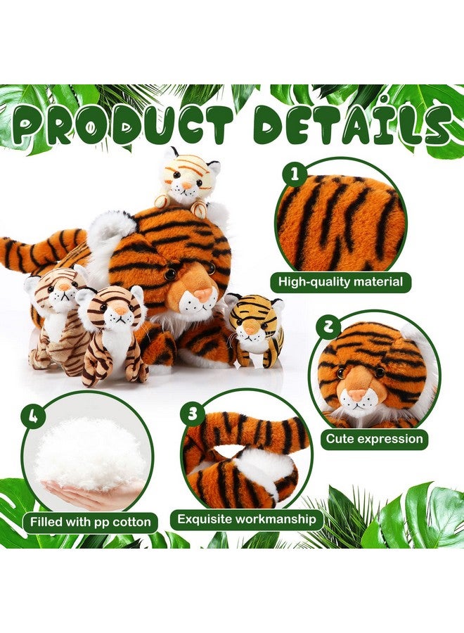 Threan 5 Pcs Tiger Stuffed Animals Christmas Plush Toy Set 16 Inch Stuffed Mommy Tiger with 4 Cute Plush Tiger Babies in Belly for Kids Boys Girls Birthday Christmas Party Favors(Cute) - Image 4