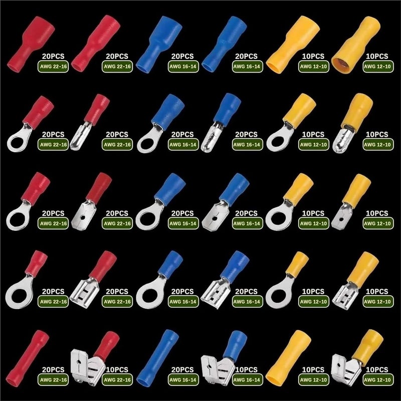 280/300/480pcs Comprehensive Electrical Terminal Kit-Durable Insulated Spade, Ring, Fork & Butt Connectors-Efficient Wire O(QS183-300pcs) - Image 2