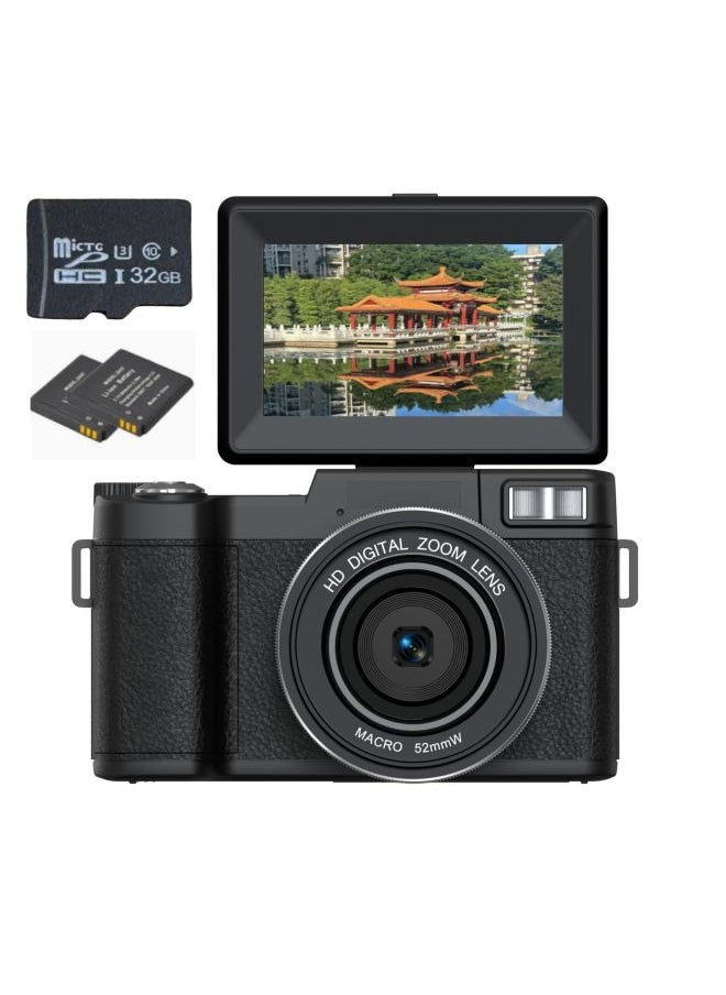 Generic 5K English Version 64 Million Pixel Camera Video Camera Full HD With Flip HD Screen R2H-Body Color:64gb Card + Free Card Reader Adapter  - Image 2