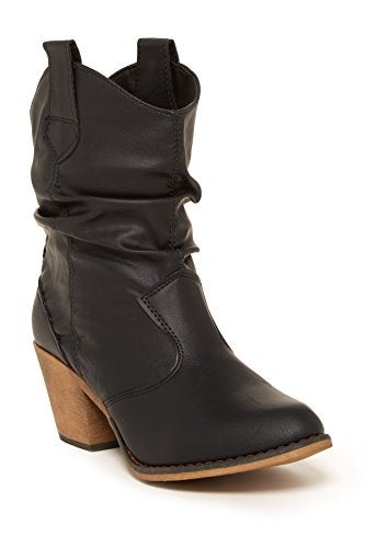 Charles Albert Modern Western Cowboy Boots for Women Ladies Stacked Heel Ankle Cowgirl Boots with Pull-Up Tabs in Black Size 10 - Image 1