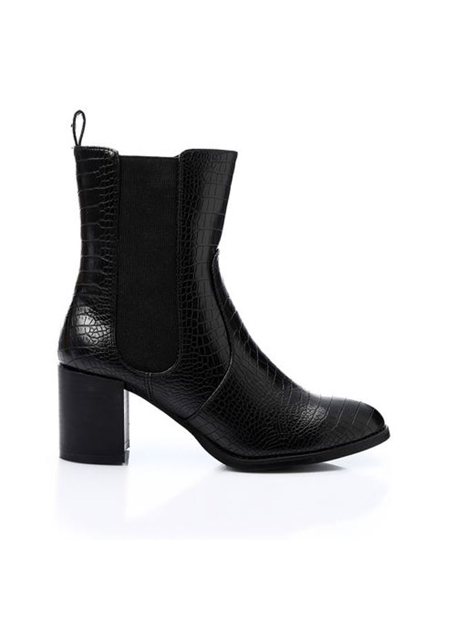 DejaVu - Reptile Leather Zipper Mid Calf Boots - Black - Image 1