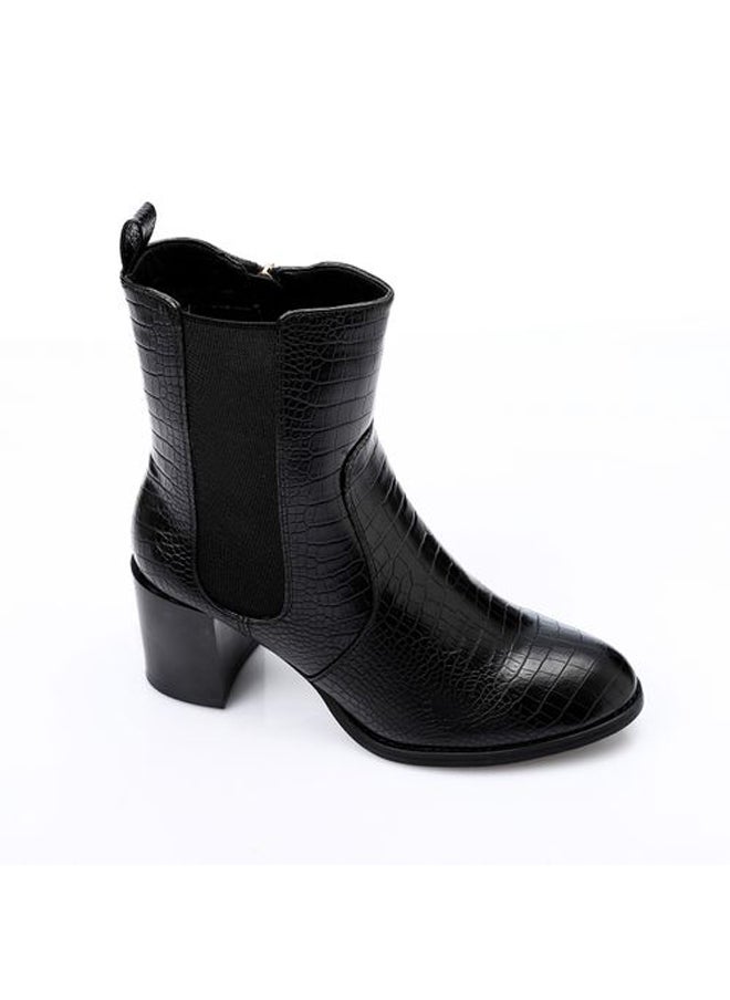 DejaVu - Reptile Leather Zipper Mid Calf Boots - Black - Image 1