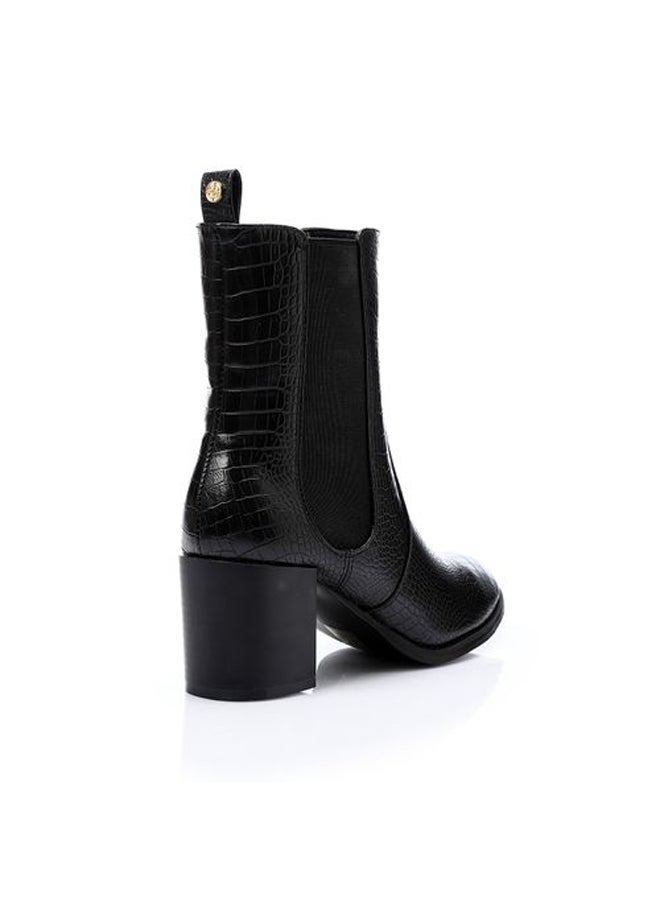 DejaVu - Reptile Leather Zipper Mid Calf Boots - Black - Image 1