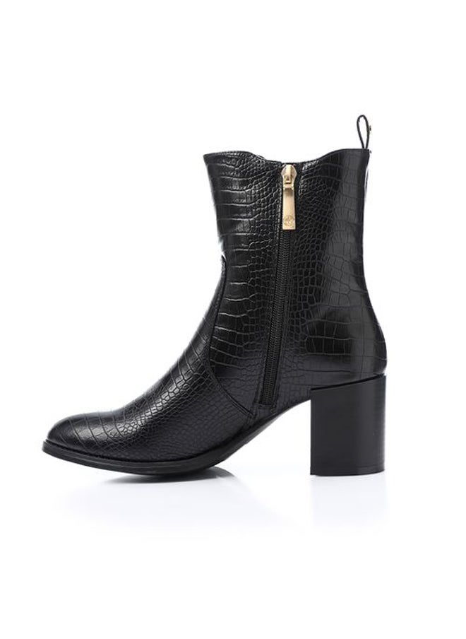 DejaVu - Reptile Leather Zipper Mid Calf Boots - Black - Image 1
