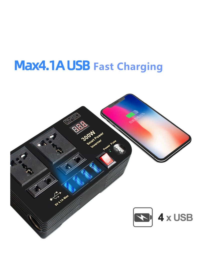 BYGD 300W Car Power Inverter With 4 USB Socket Auto Charger Converter DC 12V To AC 220V Fast Charging Part - Image 2