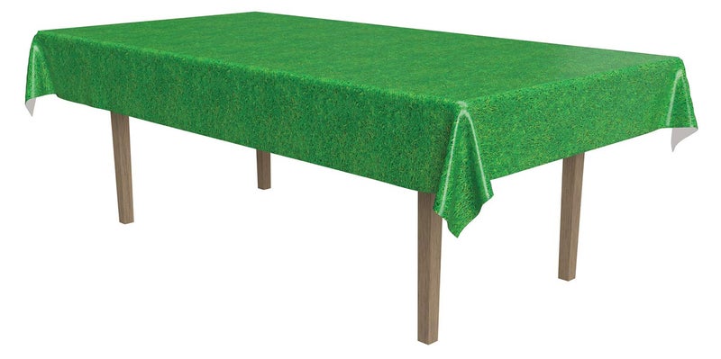 Beistle Plastic Green Grass Print Tablecloth, Lawn & Field Tablecover Accessory, Easter Supplies, Hole in One Golf Party Decorations, 108" x 54" - Image 1