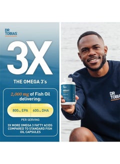 Dr. Tobias Omega-3 Fish Oil, Triple Strength, Supports Brain & Heart Health, 2000 mg per Serving, 180 Soft Gels (2 Daily)  - Image 2