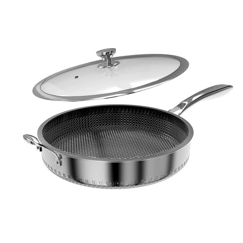 CATHYLIN 316L Stainless Steel 7QT Frying Pan Hex Nonstick Wok with LidSingle Handle to Hold PFOA Free Dishwasher Oven Safe 7QTSingle Handle - Image 1