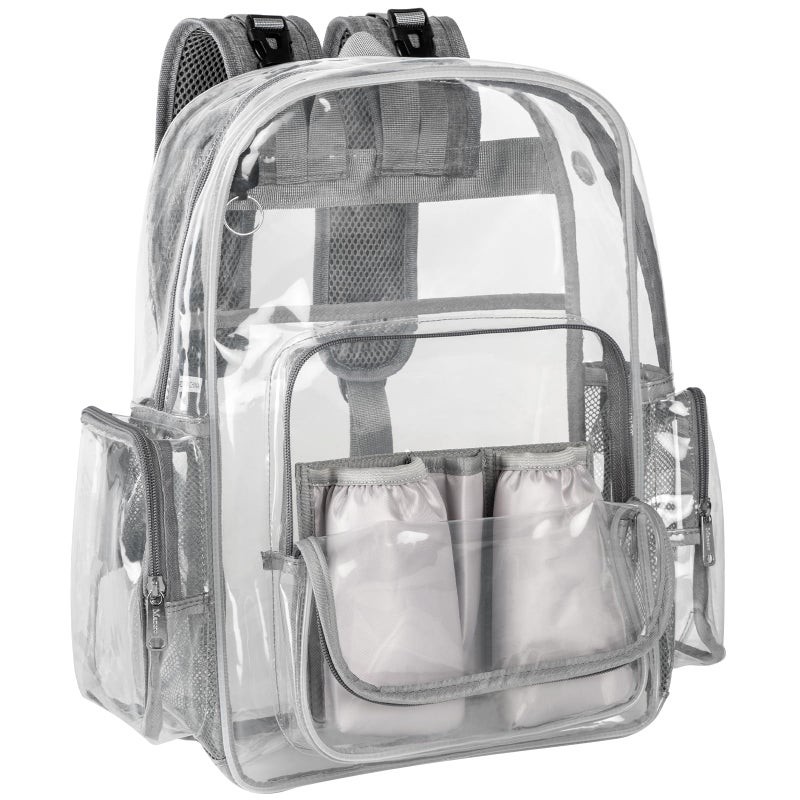 Mancro Diaper Bag Backpack, Clear Baby Bag Heavy Duty Transparent Backpack for Girls Boys, Multifunction Large Travel Backpack Maternity Baby Changing Bags for Mom with Stroller Straps, Grey - Image 1