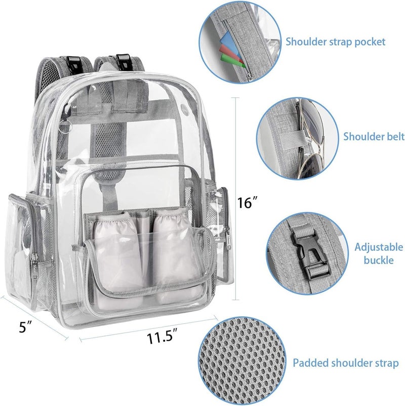 Mancro Diaper Bag Backpack, Clear Baby Bag Heavy Duty Transparent Backpack for Girls Boys, Multifunction Large Travel Backpack Maternity Baby Changing Bags for Mom with Stroller Straps, Grey - Image 3