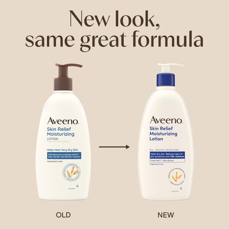 Aveeno Skin Relief Moisturizing Lotion Heals Very Dry, Sensitive Skin, Fast-Absorbing Body Lotion with Soothing Triple Oat & Shea Butter Formula, Fragrance Free, Non-Comedogenic, 18 fl. oz - Image 2