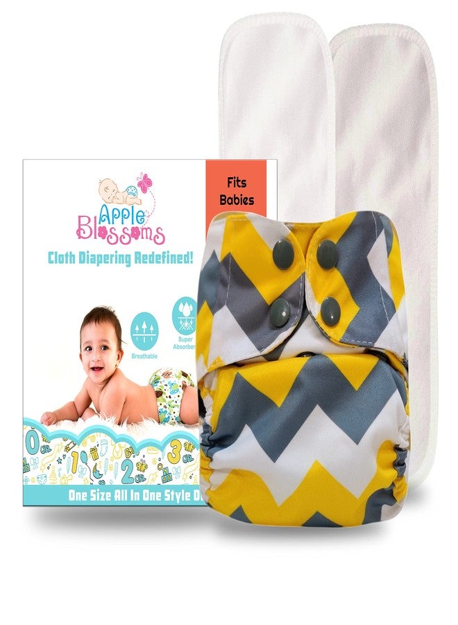Apple Blossoms Reusable Pocket Style Cloth diaper for babies 3M to 3Y | CPSIA Certified 300+wash |Washable & Adjustable Snap Button | pack includes 1 Diaper with 2 organic Bamboo cotton inserts - Image 1