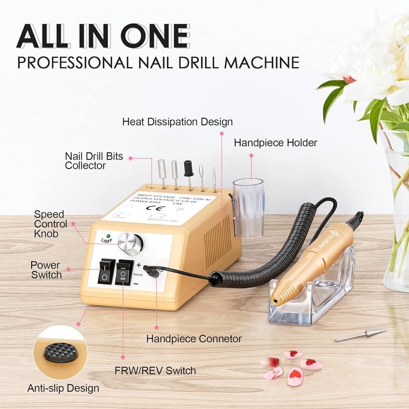 Subay Subway Professional Nail Drill Machine - Electric File for Acrylic and Gel Nails, 20000RPM - Manicure Pedicure Tools for Professionals and Beginners - Image 2
