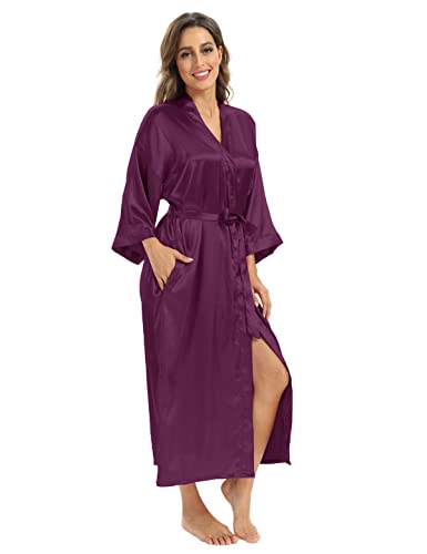 V Vaborous Vaborous Women's Soft Silk Robe, Satin Robes - Full Length, Bridesmaid - Purple S/M - Image 5