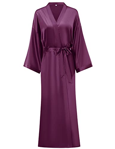V Vaborous Vaborous Women's Soft Silk Robe, Satin Robes - Full Length, Bridesmaid - Purple S/M - Image 1