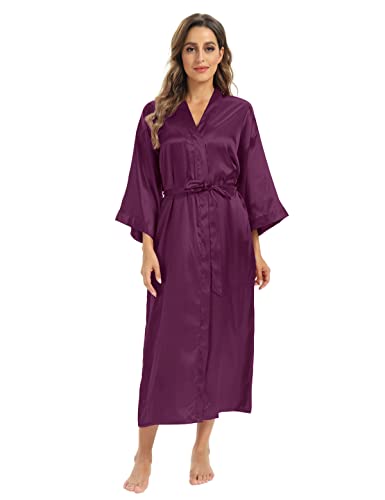 V Vaborous Vaborous Women's Soft Silk Robe, Satin Robes - Full Length, Bridesmaid - Purple S/M - Image 3