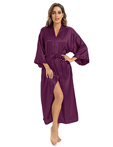 V Vaborous Vaborous Women's Soft Silk Robe, Satin Robes - Full Length, Bridesmaid - Purple S/M - Image 4
