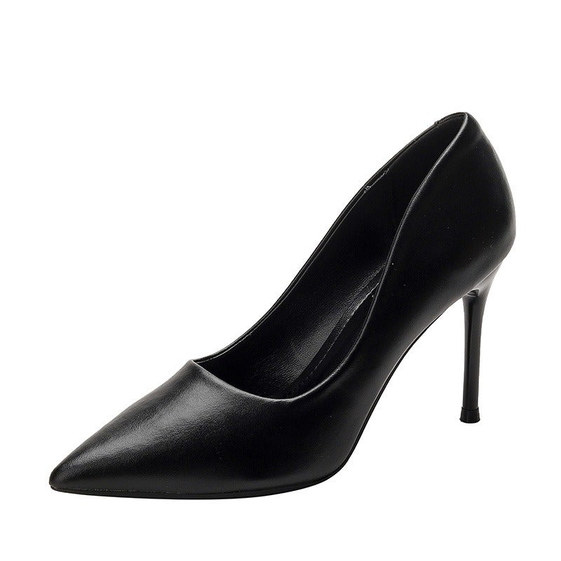 555-8 Nude High Heels for Women, French Style Soft Leather Pointed Toe Office Shoes