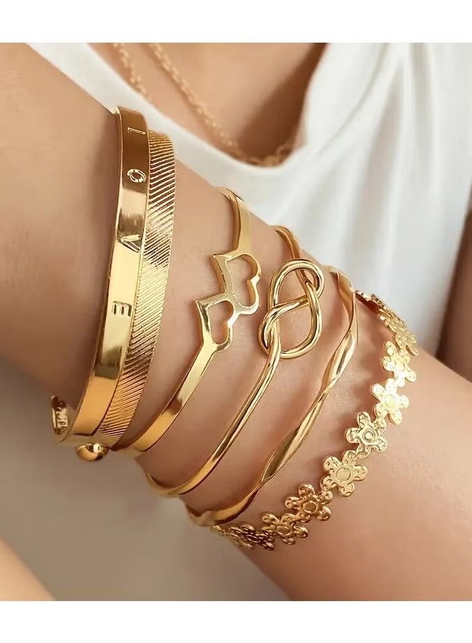 6pcs Chic Bracelets Trendy Flower/ Knot/ Heart Design Mix And Match For Daily Outfits Party Accessories Adjustable Jewelry - Image 1