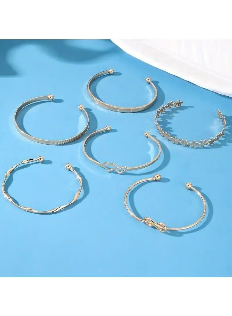 6pcs Chic Bracelets Trendy Flower/ Knot/ Heart Design Mix And Match For Daily Outfits Party Accessories Adjustable Jewelry - Image 5