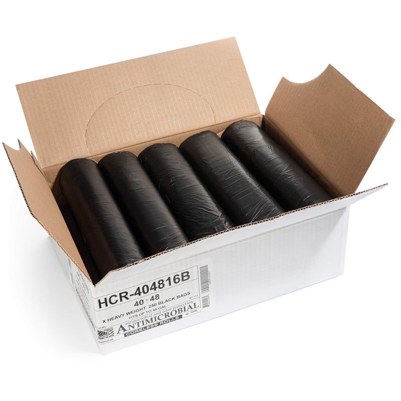 Aluf Plastics High Density Trash Bags, 45 Gallon, 250 Count, 16 Micron (eq), 40" x 48", Black, for Bathroom, Office, Industrial, Commercial, Janitorial, Municipal, Recycling - Image 2