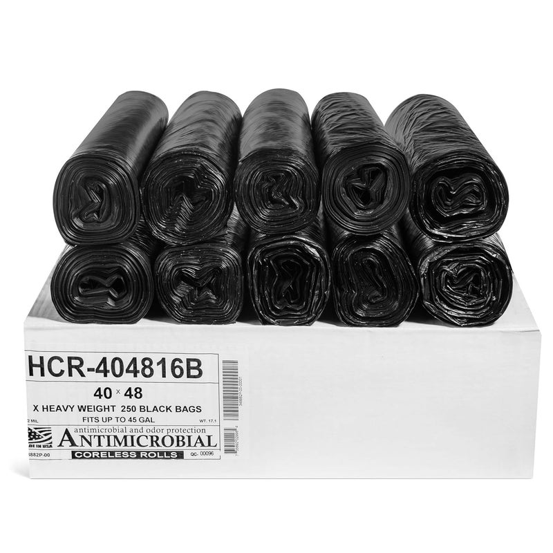 Aluf Plastics High Density Trash Bags, 45 Gallon, 250 Count, 16 Micron (eq), 40" x 48", Black, for Bathroom, Office, Industrial, Commercial, Janitorial, Municipal, Recycling - Image 1