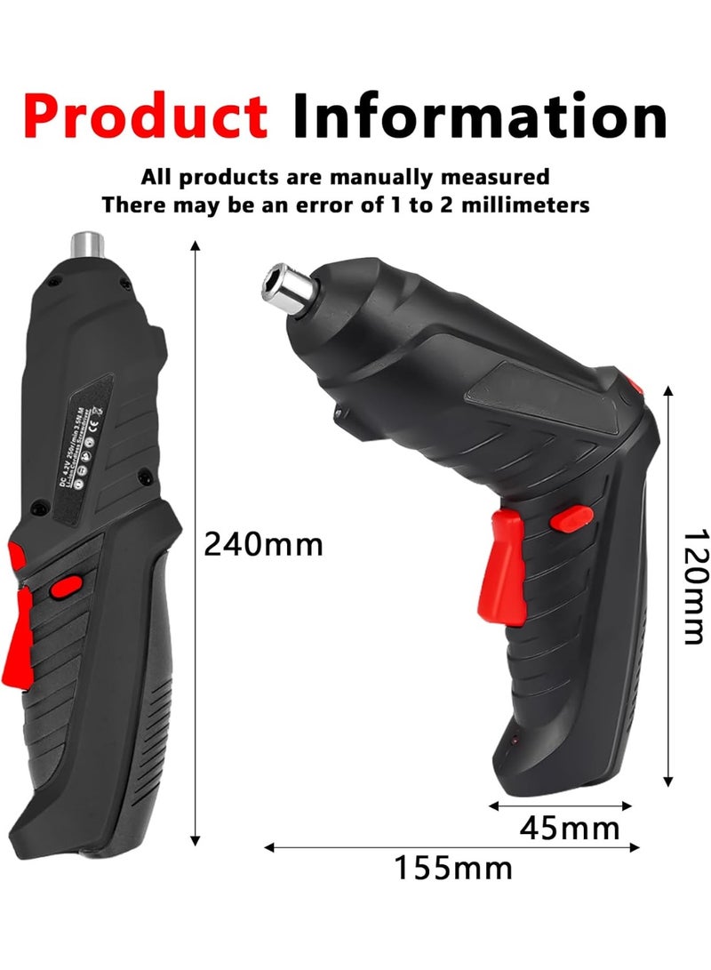 4.2V Cordless Electric Screwdriver – Mini Battery-Powered Screwdriver Set with 3.5Nm Torque, 47-Piece Accessories, LED Light, USB Charging Cable & Carrying Case, Compact Black Cordless Drill for Home, Office, and DIY Screws - Image 2