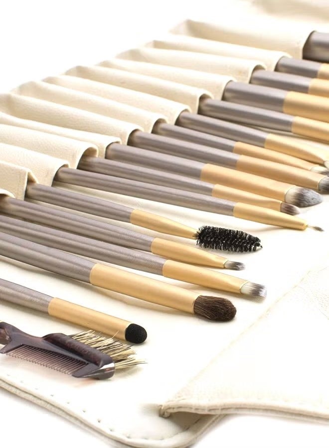 ORiTi مجموعة فرش تجميل احترافية مكونة من 24 قطعة مع حقيبة قابلة للطي باللون البيج - Image 4