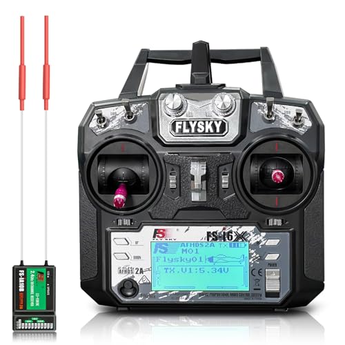 HAWK'S WORK Flysky FS-i6X 10Ch Transmitter with FS-iA10B Receiver, 2.4GHz RC Controller for RC Car Boat Airplane Helicopter Drone Robot & Construction Vehicle (Mode 2) - Image 1